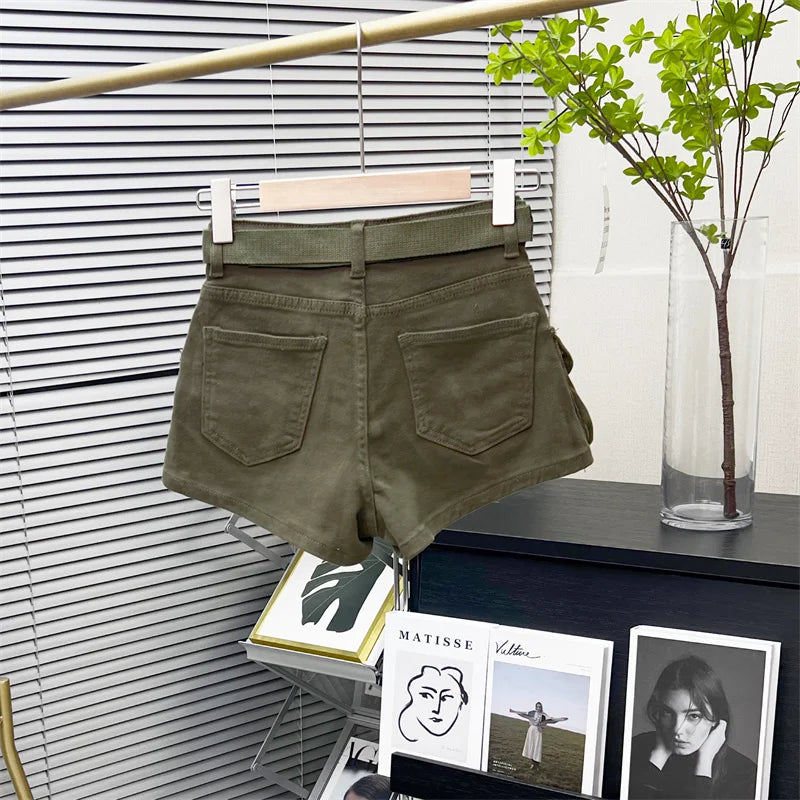 American Retro Workwear Denim orts Women Summer New Hot Pants High Waist Small Size Straight Leg Wide Leg Pants