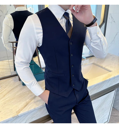 ( Vest + Pants) Men Luxury High Quality Business Suit Vest 2 pieces Formal Groom Wedding Dress Vest Set Fashion Club Clothing