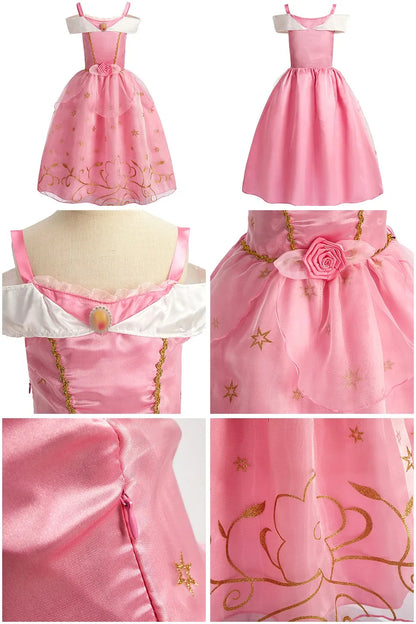 Girls Little Mermaid Aurora Costume Children Ariel Sleeping Beauty Dress Kids Peach Wedding Pink Fantasy Princess Disguise
