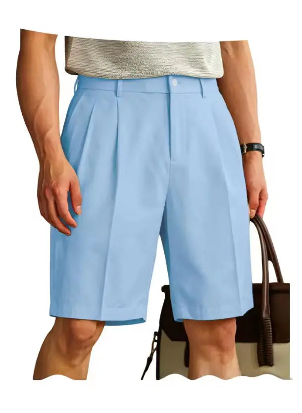 Men's Shorts Casual Pleated Dress Elastic Waist Multi Pockets Classic-Fit Golf Shorts for Men Cotton Summer Formal Shorts Sports