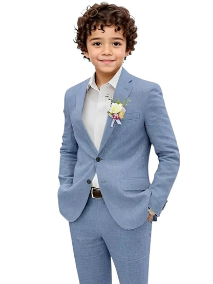 Summer Boys Linen Suit Set 2 Pieces Jacket Pants Beach Wedding Wear Notched Lapel Kids Handsome Tuxedo For Birthday Party 2-20T