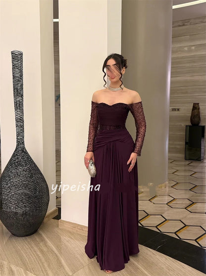 Customized High Quality Classic Jersey Sequined Beading Straight Off-the-shoulder Long Dresses Bespoke Occasion Dresses Formal