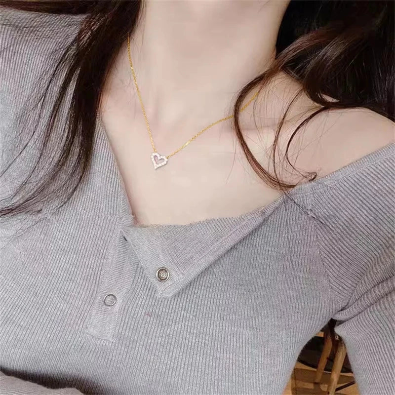 Certificated 1.5MM Moissanite Necklace 14K Gold Filled Heart Shape Pendant Necklace for Women Korean INS Jewelry Gift