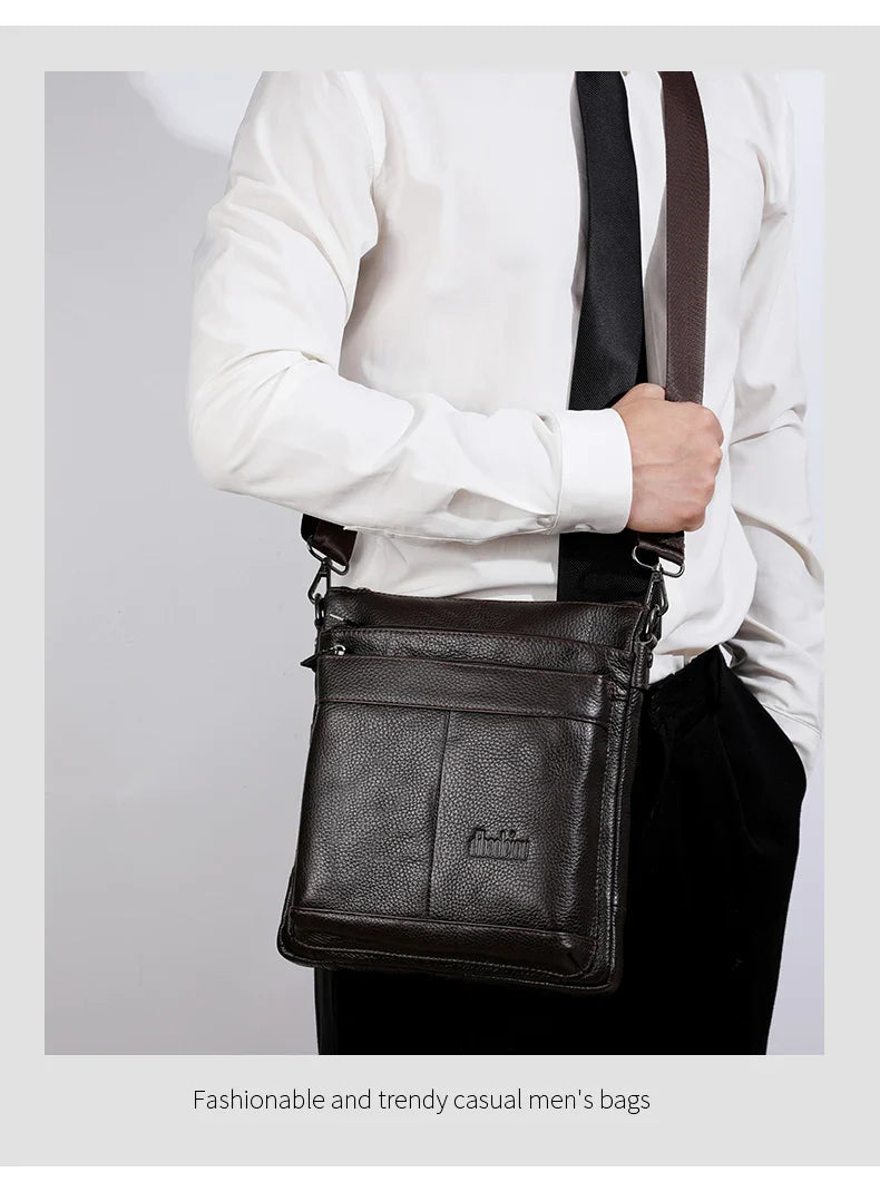 Men's Leather Messenger Bag Business Shoulder Bag Small Crossbody Bag Multi Function Messenger Bag Men's Travel Bag