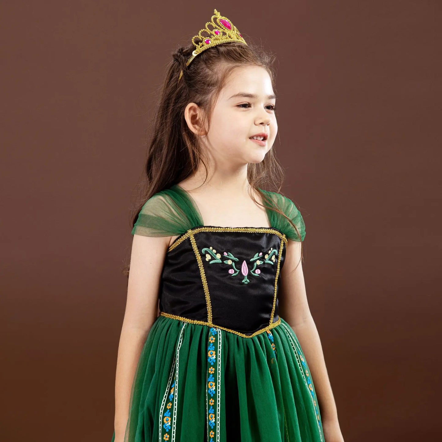 Girls' Summer Anna Frozen Baby Dress Child Green Dress Up Halloween Costume for Kids Princess Party Cosplay Dresses 2 to 8 Years