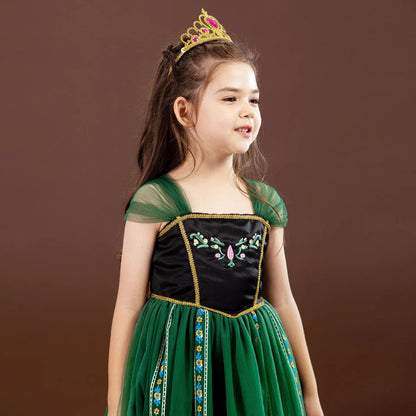 Girls' Summer Anna Frozen Baby Dress Child Green Dress Up Halloween Costume for Kids Princess Party Cosplay Dresses 2 to 8 Years