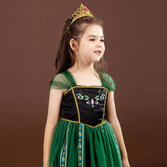 Girls' Summer Anna Frozen Baby Dress Child Green Dress Up Halloween Costume for Kids Princess Party Cosplay Dresses 2 to 8 Years