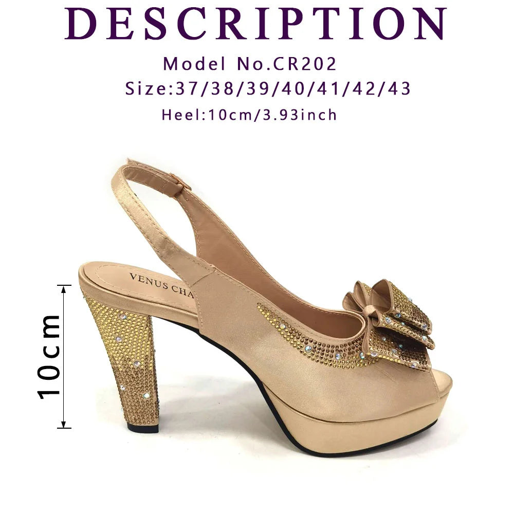 Women High Heels Sandals Printing Flower Material with Rhinestone Italian Design Coffee Color Open-Toed Shoes