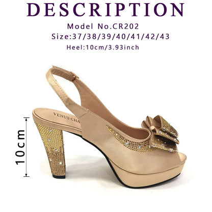 Women High Heels Sandals Printing Flower Material with Rhinestone Italian Design Coffee Color Open-Toed Shoes