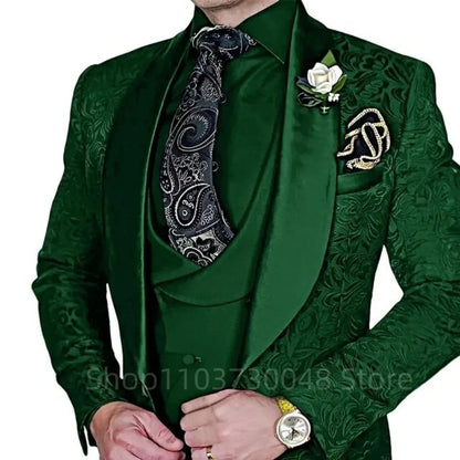 Elegant Mens Wedding Suits Italian Design Champagne Smoking Groom Tuxedo Jacket Vest Pants 3 Piece Party Prom Suits Set For Men