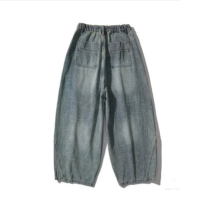 Fashion Denim Wide Leg Pants Men Loose Hip Hop Casual Jeans Streetwear Fashion Elastic Waist Casual Denim Trousers Plus Size 5XL