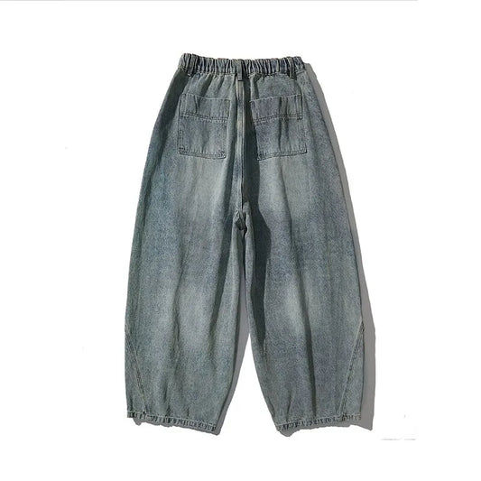 Fashion Denim Wide Leg Pants Men Loose Hip Hop Casual Jeans Streetwear Fashion Elastic Waist Casual Denim Trousers Plus Size 5XL