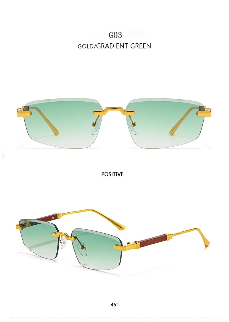 2026 Wooden Rimless Sunglasses Women Trendy Sunscreen Vintage Sunglass Men Vacation Fashion Glasses Lentes De Sol Mujer Okulary