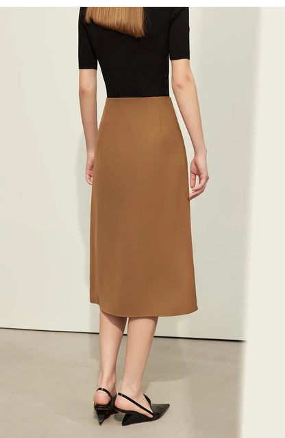 Minimalism Women Skirts 2024 Spring New Asymmetric Lap Piece A-line Solid Trendy Commuter Mid-Calf Skirt For Lady 12421040