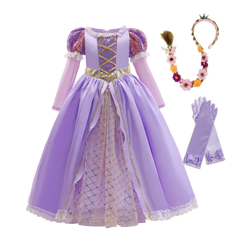 Rapunzel Purple Dress Princess Costume Sets Children Birthday Carnival Halloween Party Fancy Girls Ball Gown Cosplay Clothes
