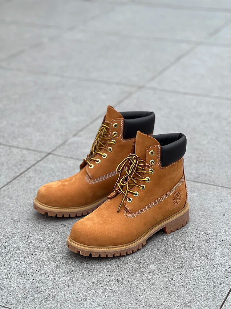 Men Fashion Outdoor Shoes Genuine Leather Yellow Boots 2025 Male Casual Waterproof Boots