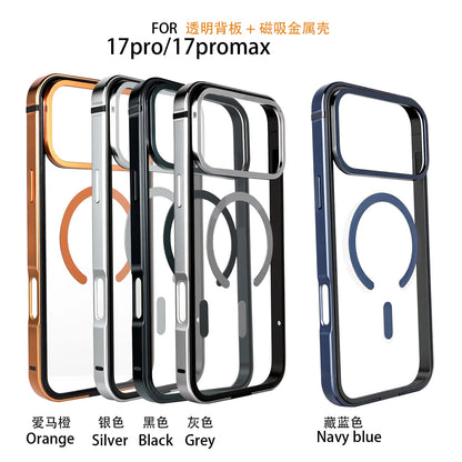 High End Metal Frame Phone Case, For IPhone 17 Pro 17 Promax Magsafe Magnetic Charging HD Backplate Phone Protection Cases
