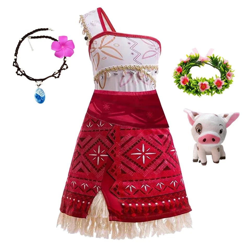 Girls New Movie Moana 2 Dress Halloween Party Adventure Costume Girl Princess Fancy Clothes Children Vaiana Pua Pig Outfit