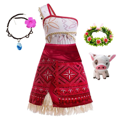 Girls New Movie Moana 2 Dress Halloween Party Adventure Costume Girl Princess Fancy Clothes Children Vaiana Pua Pig Outfit
