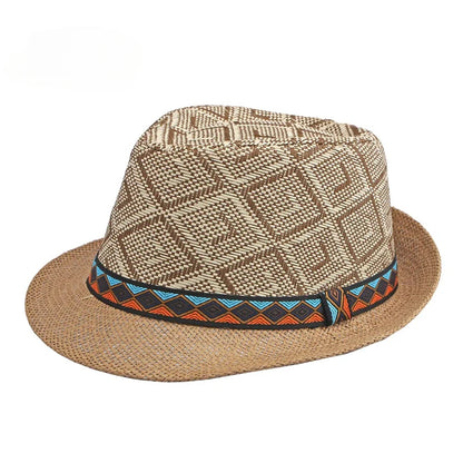 Men's Hat Woven Straw Sunshade Hat Casual Buckle Beach Sun White Wedding Black Belt Fedoras Jazz Hat Panama Cap
