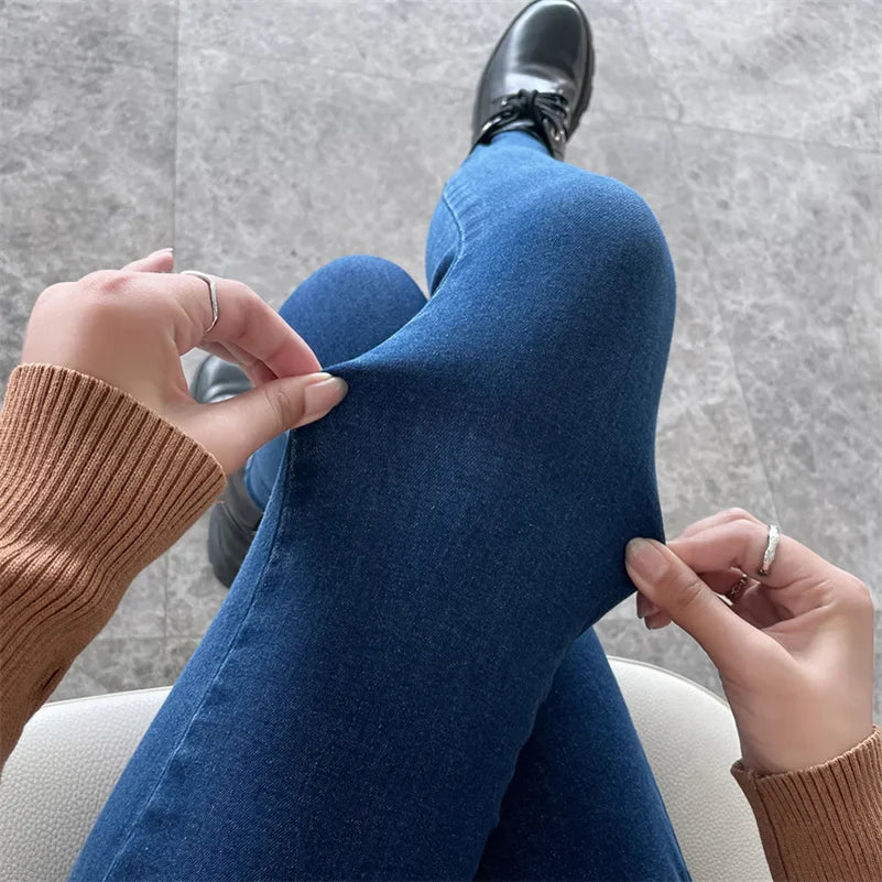 Women Stretch Jeans Lady Slim Skinny Pencil Jeans High Waist Vintage Pants Girls Leggings Straight Leg Korea Fashion Trousers