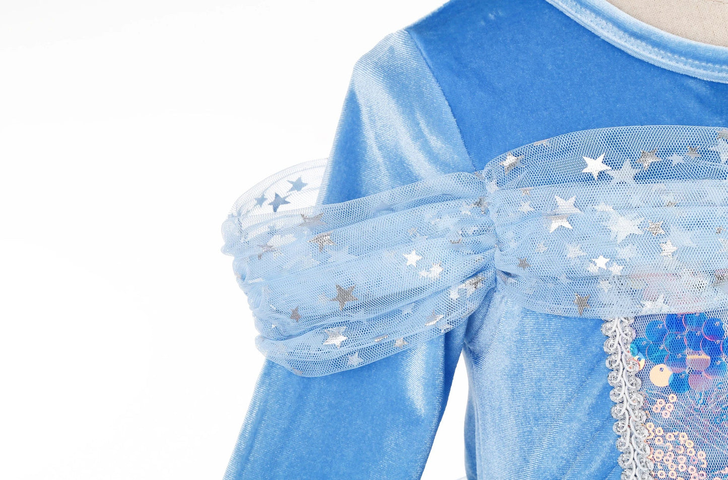 Girl Cinderella Dress Long Sleeve Princess Cosplay Costume Blue Sequin Children Bithday Surprise Kids Ball Gown