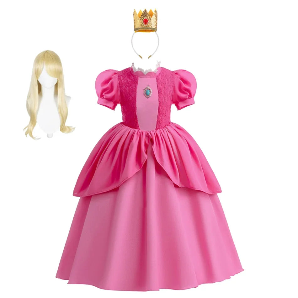 2026 New Child Summer Pink Peach Princess Dress Up Baby Clothes Kids Birthday Party Dresses Little Girls Carnival Costume