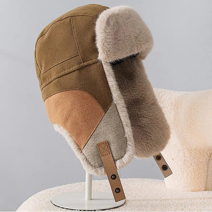 Russian Hat Men Women Winter Fur Hats Male Female Patchwork Russian Hat Thick Warm Ski Earflap Cap Windproof Bomber Hats
