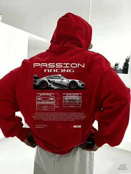 2025 Popular Digital Pattern Men's Hooded Sweatshirt Car-Themed Design American-Style Casual Sports Long-Sleeved Shirt