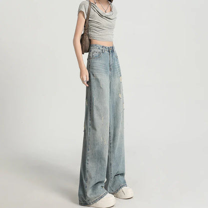 Skin Friendly Womens Straight Jeans Comfortable Leisure Baggy Denim Pants Low Rise Casual Streetwear Trendy Pocket Boyfriend