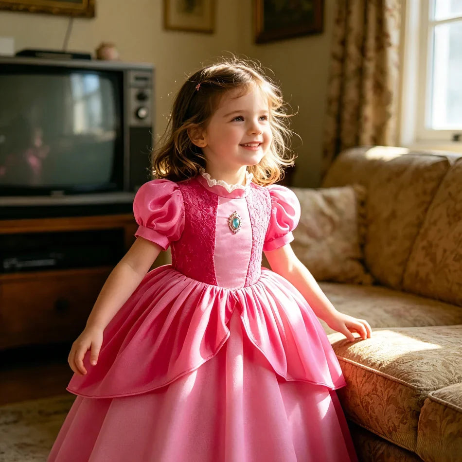 2026 New Child Summer Pink Peach Princess Dress Up Baby Clothes Kids Birthday Party Dresses Little Girls Carnival Costume