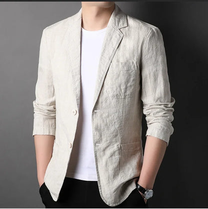 Spring Summer 2025 New High-quality Men's Fashion Handsome Linen Suit Thin Men's Coat