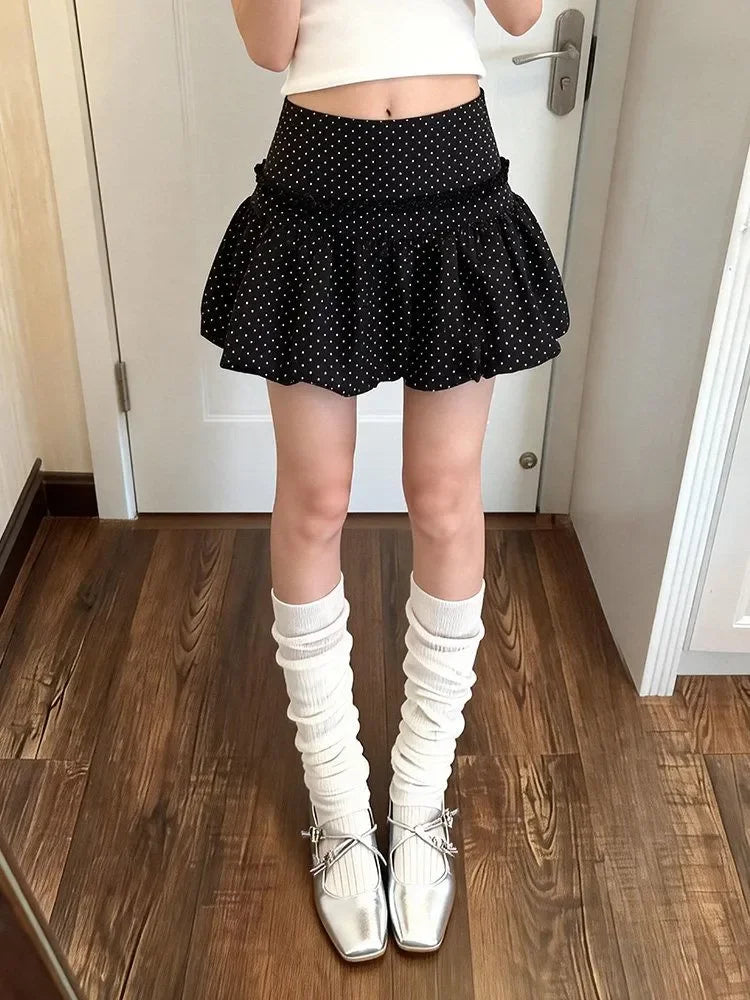 Summer Vintage Black Polka-dot Bud Skirt New Y2K High Waist Pure Desire Slim Fluffy Skirts Japanese Sweet Streetwear Clothing