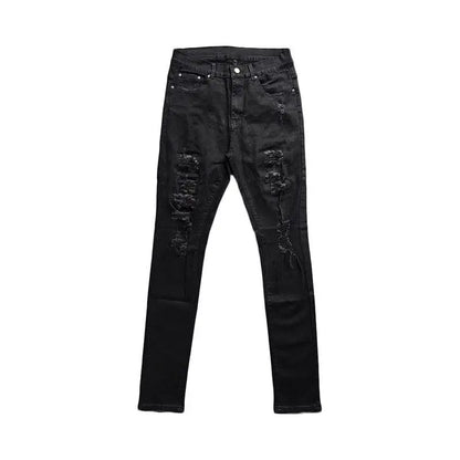 Korean Fashion Jeans Men's Black Ruffian Handsome Trendy Brand Hot Diamond Ripped Beggar Slim Spring Autumn Elastic Casual Pants