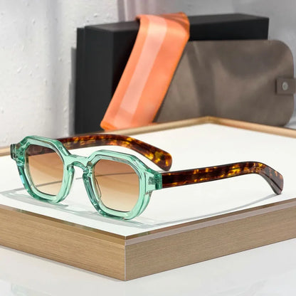 Thick Acetate Sunglasses Square for Men Women Handmade in Japan Classical Vintage High Quality Gradient Glasses with Case