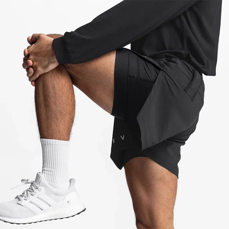 Mens Gym 2 in 1 Jogger Sport Short Pants Man Quick Dry Running Workout Basketball Shorts Male Gym Fitness Sweatpant Bottoms