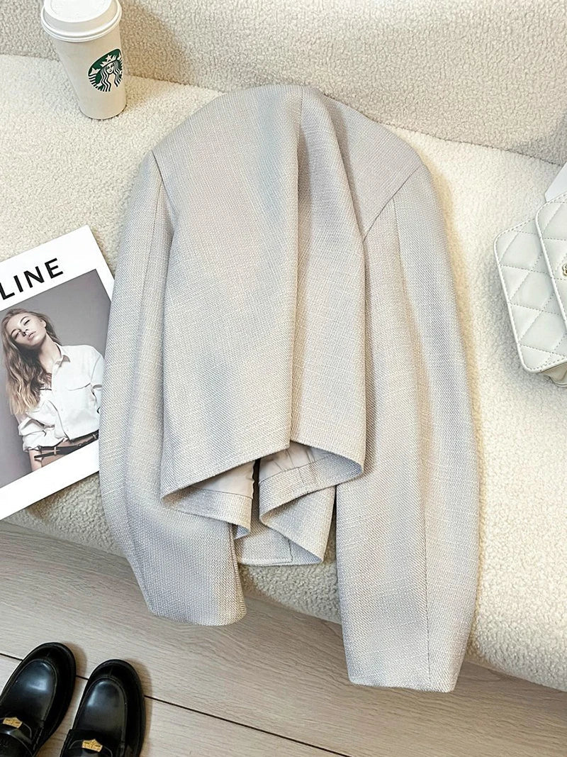 Elegant Office Lady Blazers Women Long Sleeve Button Spring Autumn Suit Coats Vintage Loose Casual Small Fragrance Crop Jacket