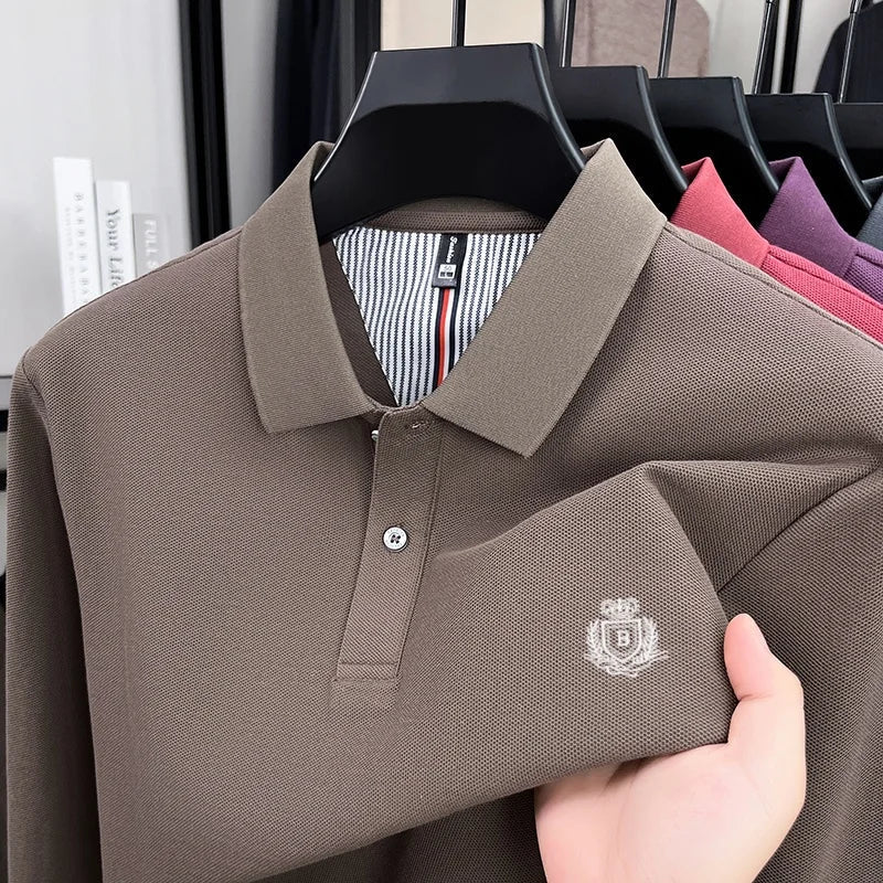 Spring and Autumn new men's long sleeved business casual fashionable comfortable POLO shirt exquisite brand embroidered golf top