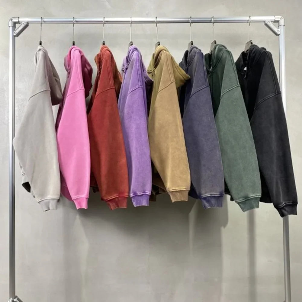 High Quality Luxury Apparel Street Wear Wholesale Euro US Size Spring Autum Full Up Zipper Washed Batik Dye Hoodie
