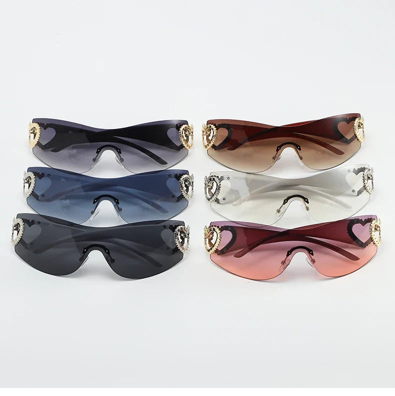 Cycling Rimless Y2K Sunglasses Women Trendy Gradient 2000'S Wrap Around Sun Glasses Punk One Piece Goggles Oversized Shades