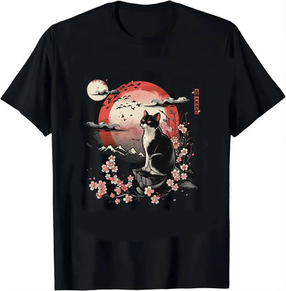 Cute Anime Cat Japanese Retro Fun Cat Pattern T-shirt Y2K T-shirt Women's T-shirt Summer Streetwear Graphic T Shirts Personality