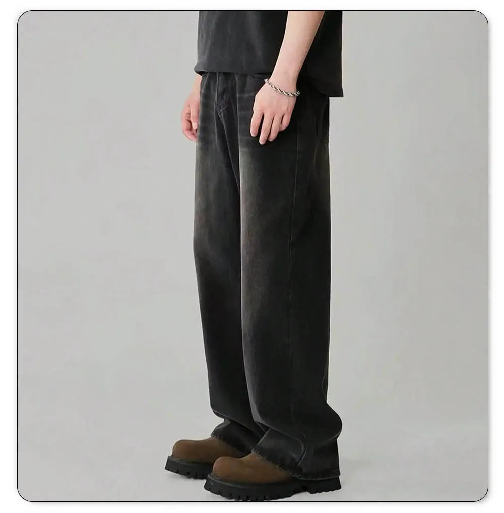 Four Season Men's Jeans Korean Version Student Casual Pants High Street Straight Loose Wide Leg Jeans Black Grey Blue Baggy Jean
