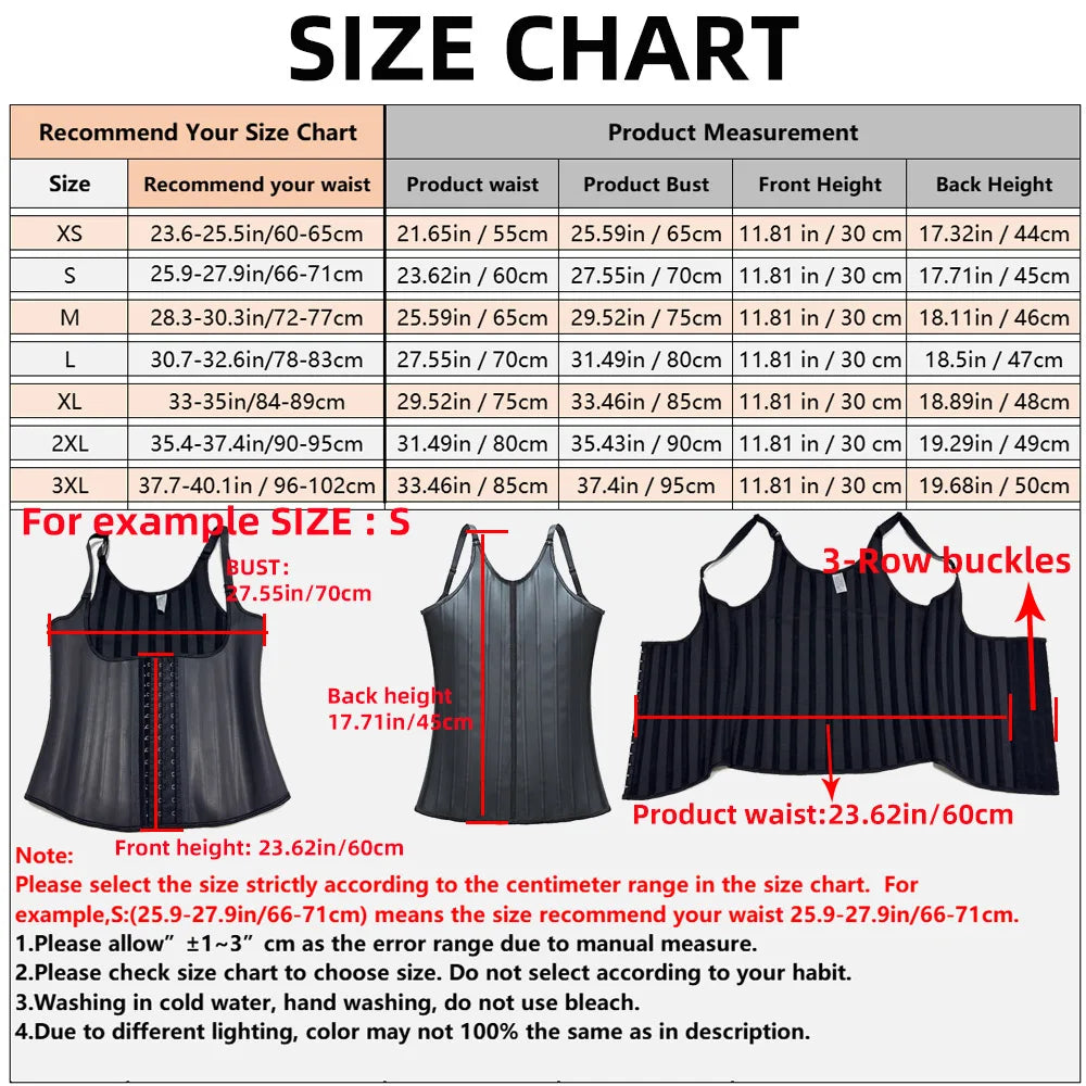 Latex Waist Trainer Corset Women 25-Steel Bones Body Shaper Fajas Slimming Girdle Adjustable Hooks and Straps Tummy Control Vest