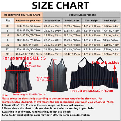 Latex Waist Trainer Corset Women 25-Steel Bones Body Shaper Fajas Slimming Girdle Adjustable Hooks and Straps Tummy Control Vest