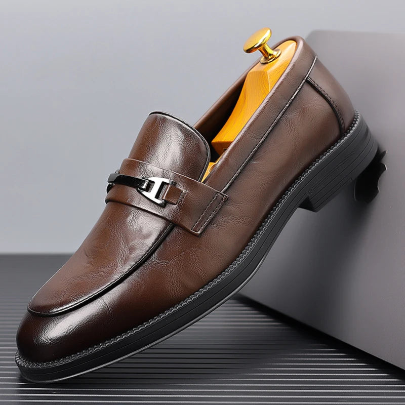 fashionMen's Slip-On Business Loafers High Quality Leather Shoes Gentleman Outdoor Shoes Office Shoes Leisure Ripe-Young