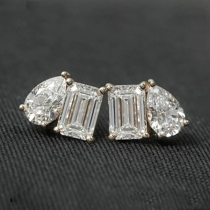 4cttw Radiant/Emerald&Pear Cut Moissanite Stud Earring with Certificate 2Diamond Ear Studs for Women Wedding S925 Silver Jewelry