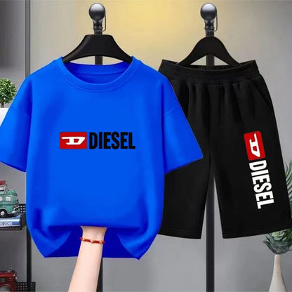 Boys Girls Age 3-12 Tee+shorts Suit Children Short Sleeve T-shirts Casual Pink Black Fashion Summer Child Loose Clothes