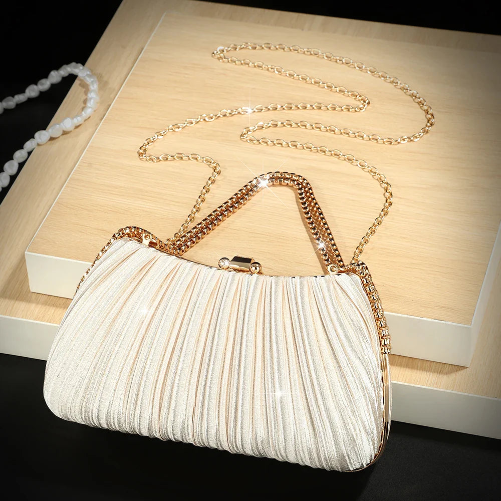 New European and American diamond-encrusted elegant pleated evening bag women's fashionable single-shoulder bag party chain h
