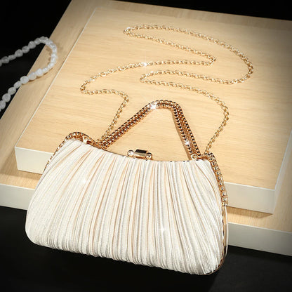 New European and American diamond-encrusted elegant pleated evening bag women's fashionable single-shoulder bag party chain h