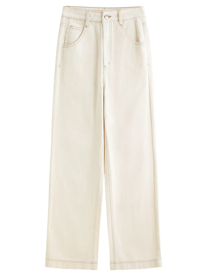 Straight High Waist Jeans for Women Winter Solid Simple All-match 2025 New Long and Short Versatile Pants Korean Style